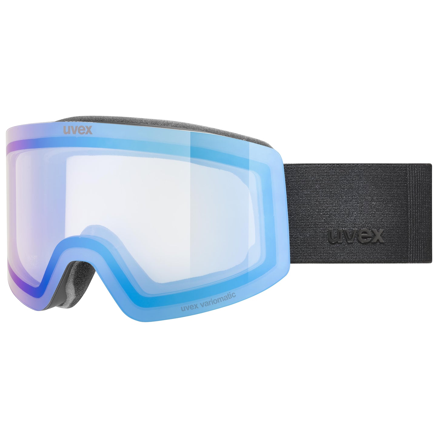 Uvex goggles with blue and white gradient lens on a white background