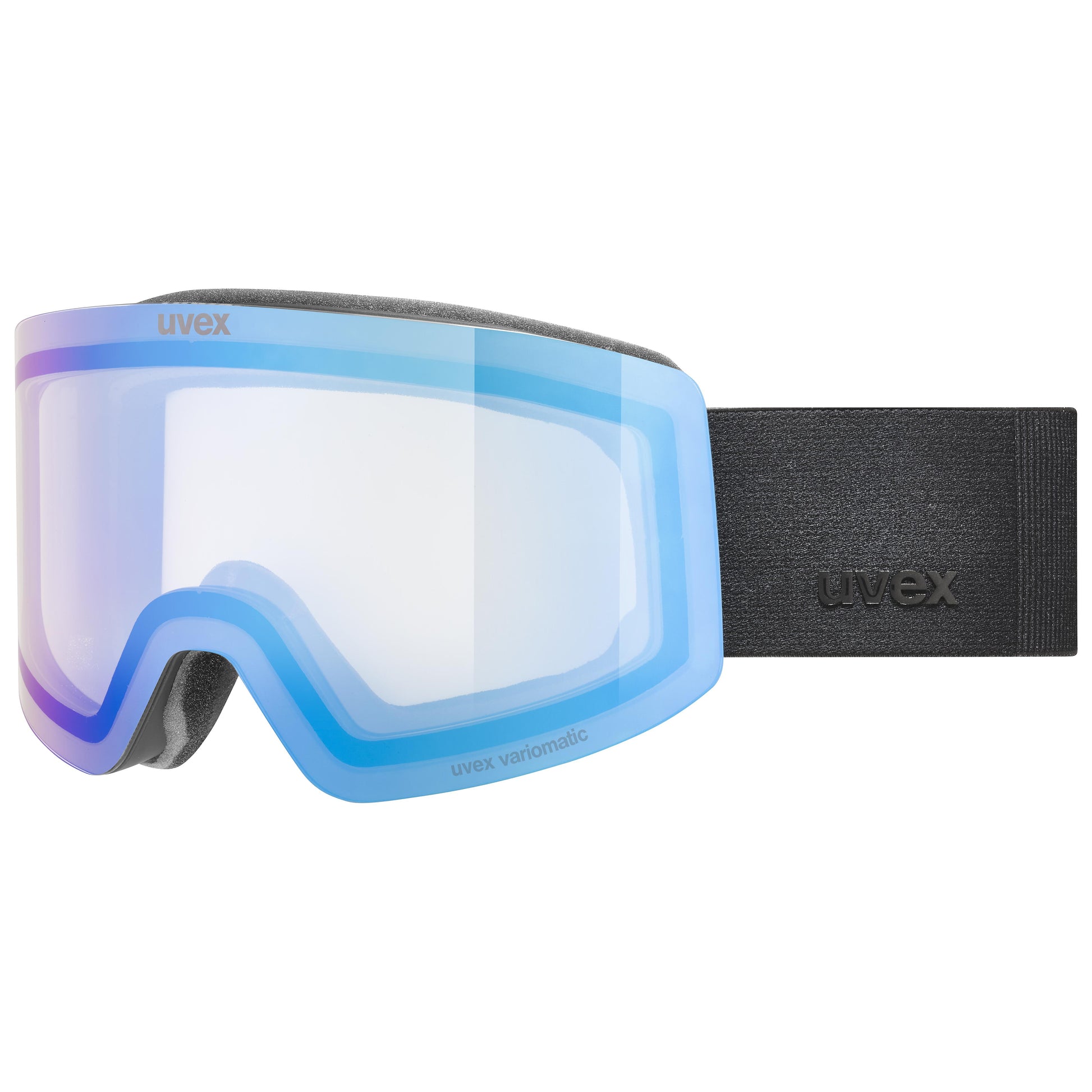 Uvex goggles with blue and white gradient lens on a white background